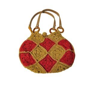 Hand Made crochet bag Boho-Chateau 10" x 7.5" Cream -Red